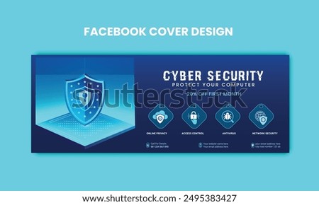 Cyber Security facebook cover Concepts. Vector Illustration of Outline Design