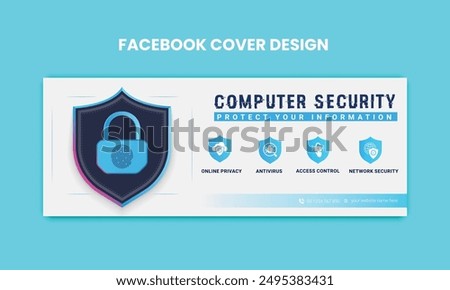 Cyber Security facebook cover Concepts. Vector Illustration of Outline Design