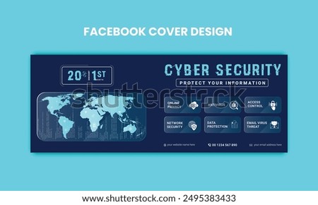 Cyber Security facebook cover Concepts. Vector Illustration of Outline Design
