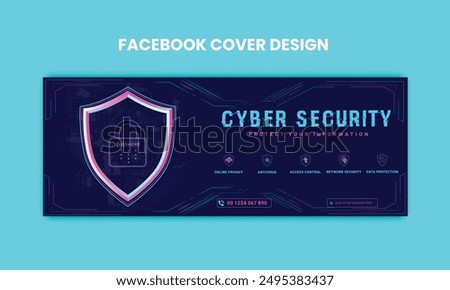 Cyber Security facebook cover Concepts. Vector Illustration of Outline Design