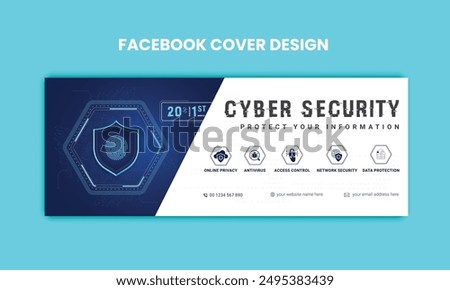 Cyber Security facebook cover Concepts. Vector Illustration of Outline Design