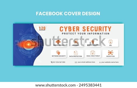 Cyber Security facebook cover Concepts. Vector Illustration of Outline Design