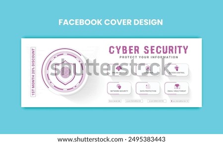 Cyber Security facebook cover Concepts. Vector Illustration of Outline Design