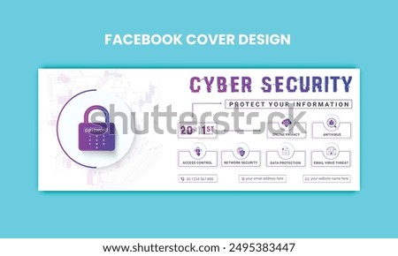 Cyber Security facebook cover Concepts. Vector Illustration of Outline Design