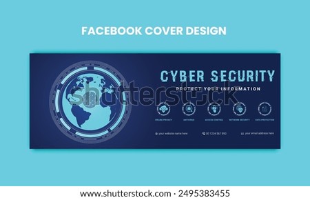 Cyber Security facebook cover Concepts. Vector Illustration of Outline Design