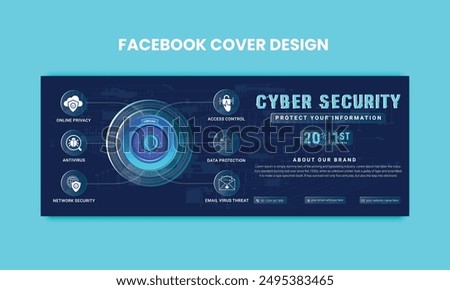 Cyber Security facebook cover Concepts. Vector Illustration of Outline Design