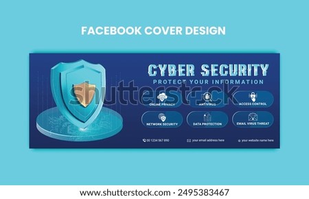 Cyber Security facebook cover Concepts. Vector Illustration of Outline Design