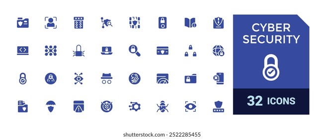 Cyber security filled icons set. Data protection, spam, secure, security and more, filled icon set, glyph for web and ui. Solid icon set. Vector illustration.