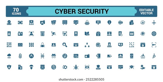 Cyber security filled icons set. Data protection, spam, secure, security and more, filled icon set, glyph for web and ui. Solid icon set. Vector illustration.