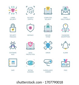 Cyber Security filled line Icons - stroke, vector