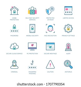 Cyber Security filled line Icons - stroke, vector