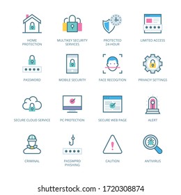 Iconos de línea rellenos de ciberseguridad: trazo, vectorial