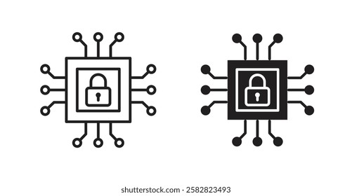 Cyber security filled and outlined icons vectors on white background