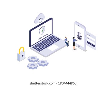 Cyber Security Finger Print 3D Isometric Vector Concept For Banner, Website, Illustration, Landing Page, Flyer, Etc