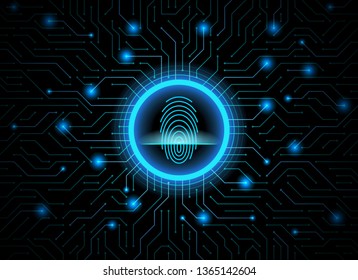 Cyber security fingerprint dark blue abstract digital conceptual technology background. Computer technology website internet infographics. Finger-print scanning. Hand print.