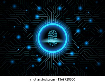 Cyber security fingerprint dark blue abstract digital conceptual technology background. Computer technology website internet infographics. Finger-print scanning. Hand print.