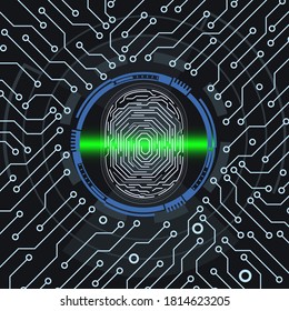 Infografischer Hintergrund der Cyber-SicherheitsFingerabdruck-Scan-Technologie Circuit Board Schutz Futuristic Element Vector.