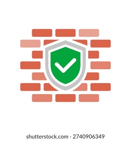 Cyber security firewall. Flat color style.