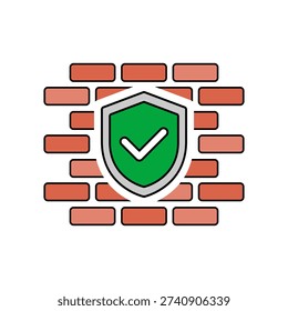 Cyber security firewall. Lineal color style.