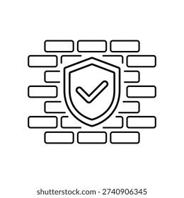Cyber security firewall. Outline style.