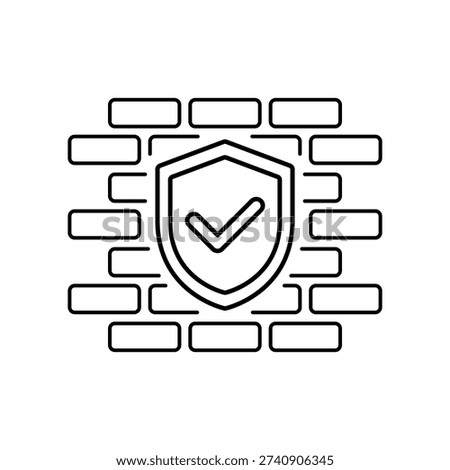 Cyber security firewall. Outline style.