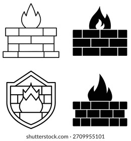 Conjunto de iconos de protección de cortafuegos de seguridad cibernética y seguridad de red