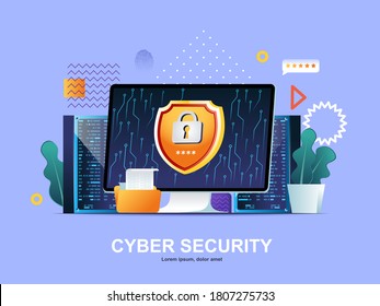 Cyber security flat concept and gradients  Firewall software  password identification   privacy web template  Cybersecurity consultation  digital safety solution 3d composition  vector illustration