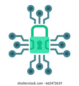 Cyber security flat icon, padlock and security, vector graphics, a colorful solid pattern on a white background, eps 10.