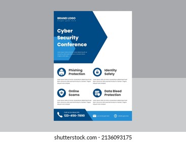 Cyber Security Flyer Poster Template. Cyber Security Protection Service Flyer Design. Data Protection Service Poster Flyer.