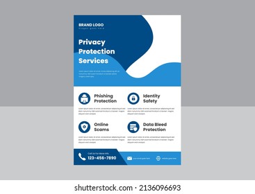 Cyber Security Flyer Poster Template. Cyber Security Protection Service Flyer Design. Data Protection Service Poster Flyer.