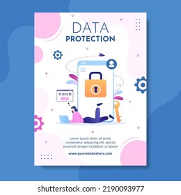 Cyber Security Flyer Template Hand Drawn Cartoon Flat Illustration