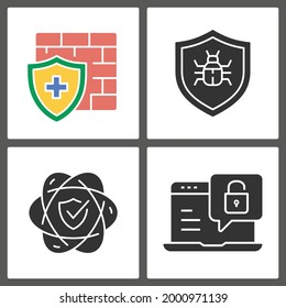 Iconos de glifos de ciberseguridad. Ilustración vectorial aislada en blanco.