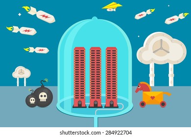 Cyber Security, Hacker Activity, Cloud Data Protection - Isolated Flat Vector Illustration.