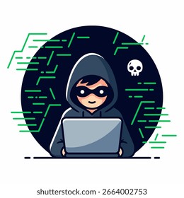 Cyber Security Hacker Character Illustration Laptop Coding