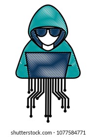 cyber security hacker character with laptop