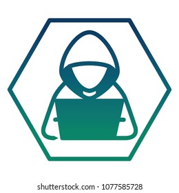 cyber security hacker character with laptop