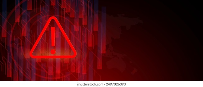 Cyber security Hacking concept. Attention warning attacker alert sign and computer security protection notify danger. Technology background