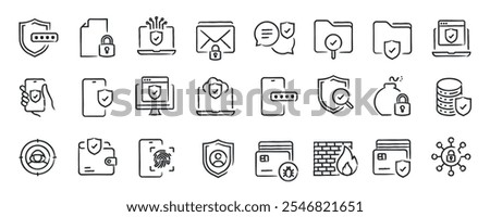 Cyber security hand drawn doodle sketch style line icons