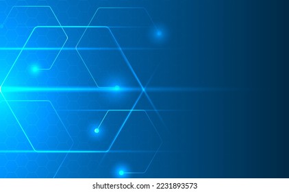 Cyber security hexagon, Vector illustration white gear and tree cog wheel on circuit board, Hi-tech digital technology and engineering on blue color background