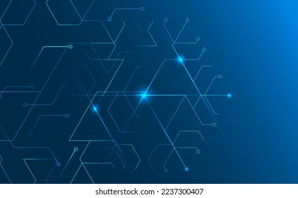 Cyber security hexagon, Vector illustration white gear and tree cog wheel on circuit board, Hi-tech digital technology and engineering on blue color background