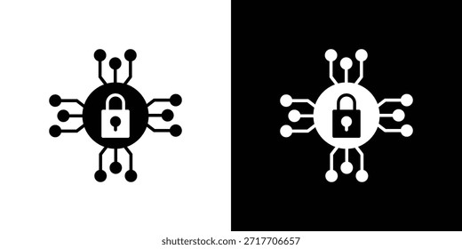 Pictograma plano negro del icono de la seguridad cibernética. Para gráficos y Diseño web.
