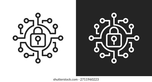 Icono De Seguridad Cibernética En Estilo De Línea En Blanco Y Negro