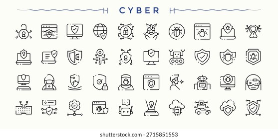 Cyber Security icon collection. Protect icon set. It contains symbols to privacy, security, firewall, safe, cyber, protect and more. Vector illustration in modern line style.