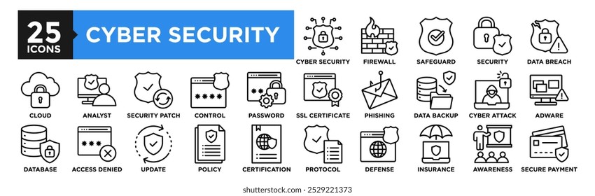 Cyber Security icon collection set. Containing design technology, network, security, system, privacy, information