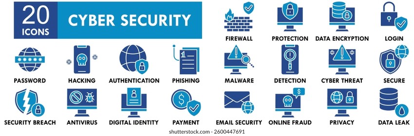 Cyber Security icon collection set. Containing design network, technology, cyber, computer, security
