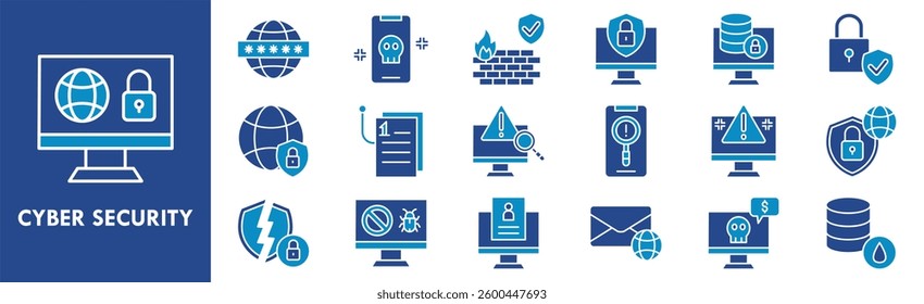 Cyber Security icon collection set. Containing design network, technology, cyber, computer, security