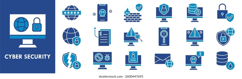 Cyber Security icon collection set. Containing design network, technology, cyber, computer, security