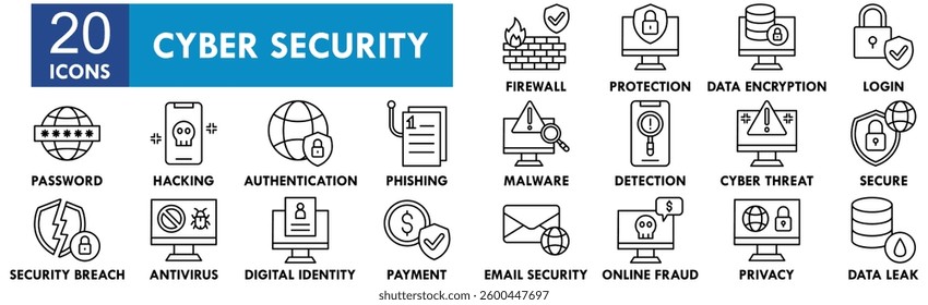 Cyber Security icon collection set. Containing design network, technology, cyber, computer, security