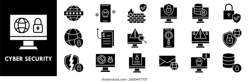 Cyber Security icon collection set. Containing design network, technology, cyber, computer, security