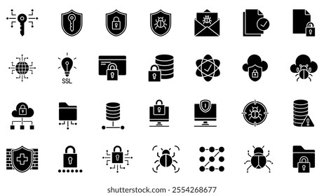 cyber security icon collection solid vector design illustration in trendy style